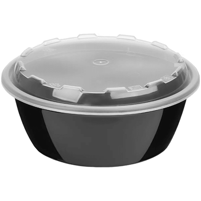 Контейнер/супница круглый пластиковый 950 мл Черный с прозрачной крышкой
