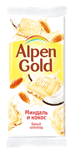 Шоколад "Alpen Gold" 80 г, белый кокос и миндаль Шоколад "Alpen Gold" 80 г, белый кокос и миндаль