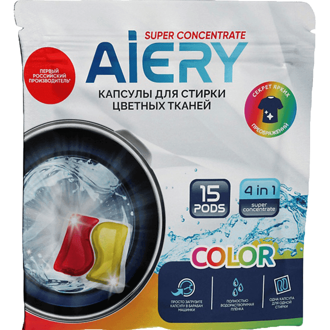 Капсулы для стирки белья "AiERY" Color ДОЙ-ПАК 15шт*15гр Капсулы для стирки белья "AiERY" Color ДОЙ-ПАК 15шт*15гр
