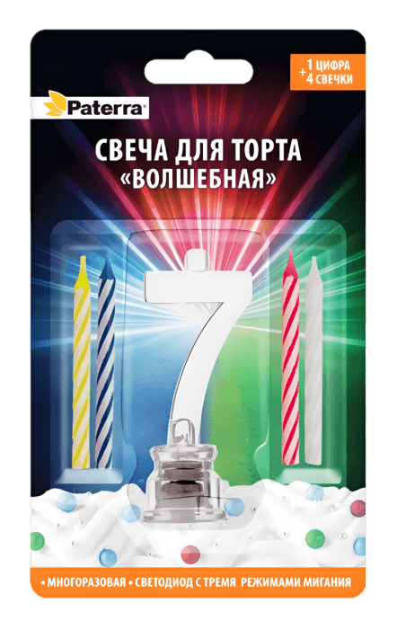 Свеча для торта "Волшебная" LED PATERRA, №"7" Свеча для торта "Волшебная" LED PATERRA, №"7"