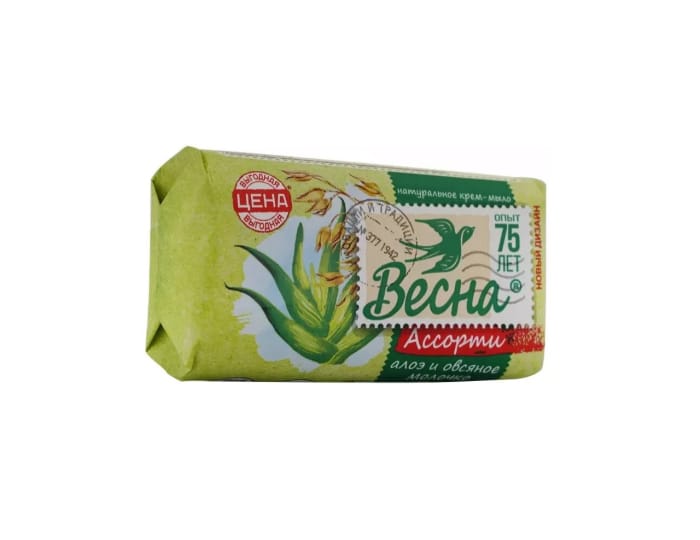 Мыло кусковое 90 г туалетное "Весна" ассорти, Алоэ и овсяное молочко Мыло кусковое 90 г туалетное "Весна" ассорти, Алоэ и овсяное молочко
