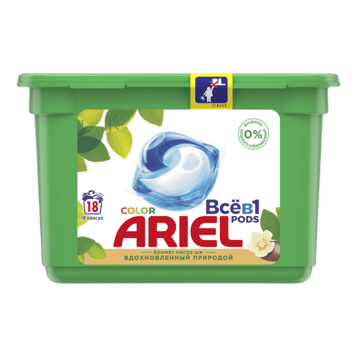 Капсулы для стирки белья "Ariel" 18 капсул 23,8 г, Масло Ши Капсулы для стирки белья "Ariel" 18 капсул 23,8 г, Масло Ши