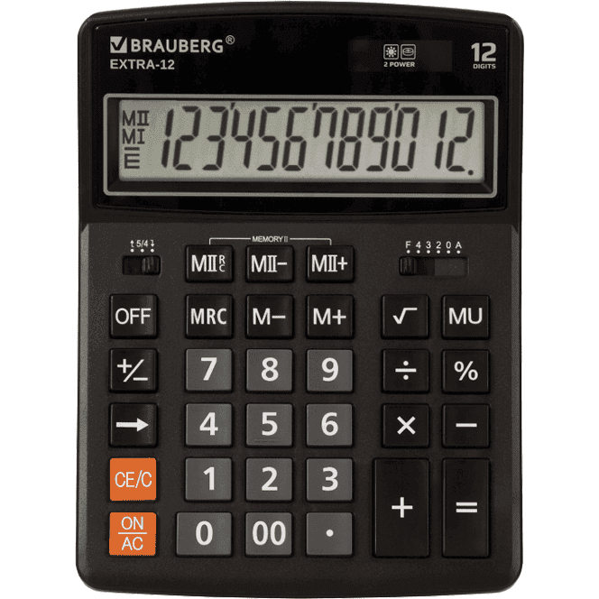 Калькулятор настольный большой BRAUBERG EXTRA-12-BK, 206*155 мм Черный, 12 разрядов Калькулятор настольный большой BRAUBERG EXTRA-12-BK, 206*155 мм Черный, 12 разрядов