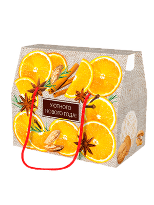 Коробка бумажная для конфет КЕЙС Апельсинка шнурки-ручки Коробка бумажная для конфет КЕЙС Апельсинка шнурки-ручки